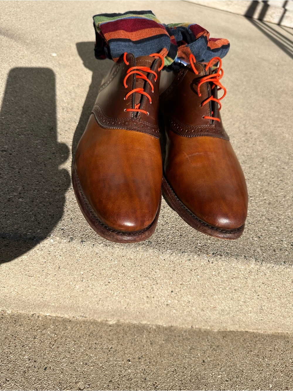 Allen Edmonds Brown Leather Oxfords with Orange Laces
